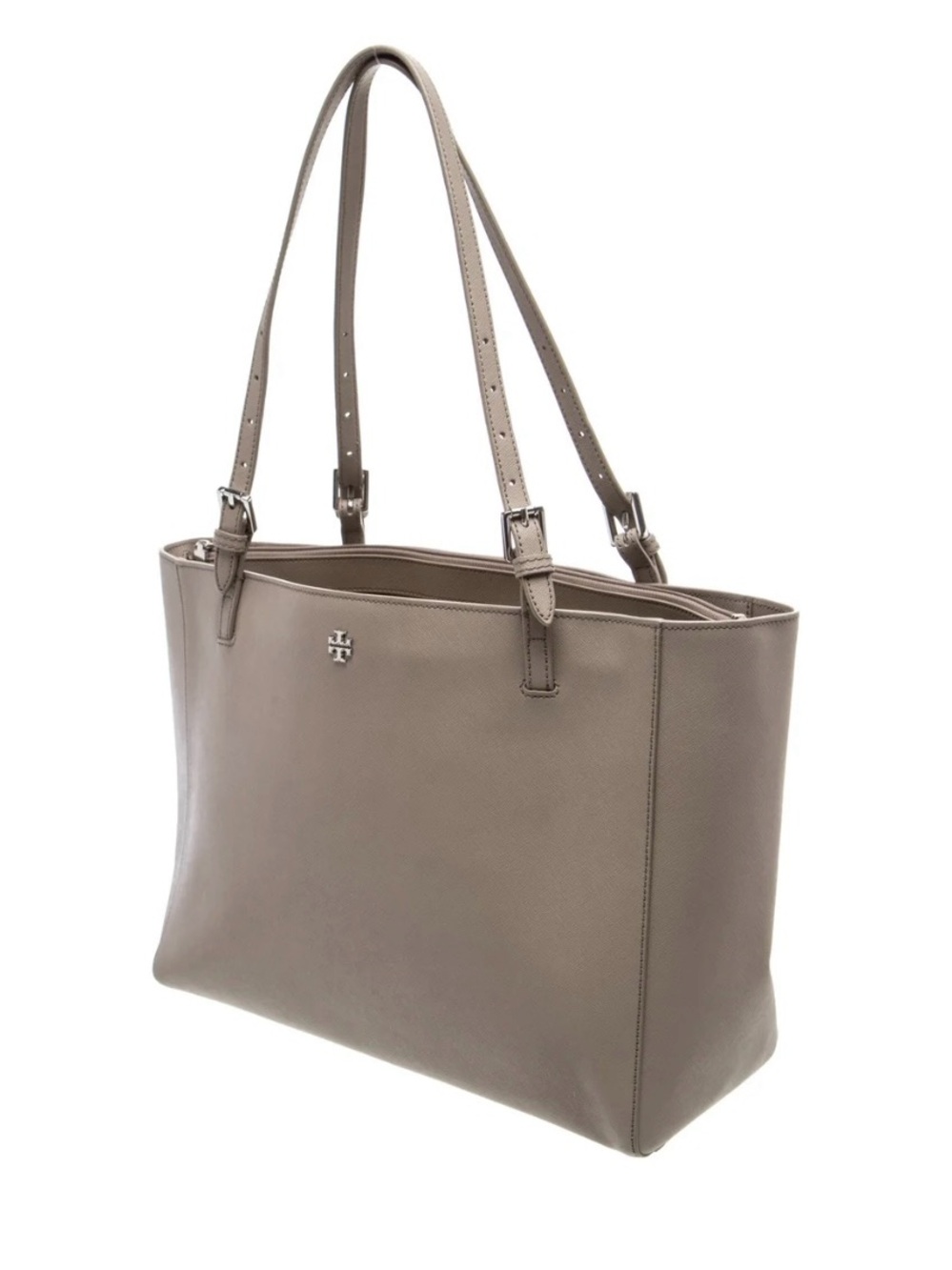 Tory Burch Neutral Taupe Leather Double-Strap Tote